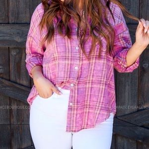 NWOT White Birch Flannel Purple Plaid Shirt, size 1x
